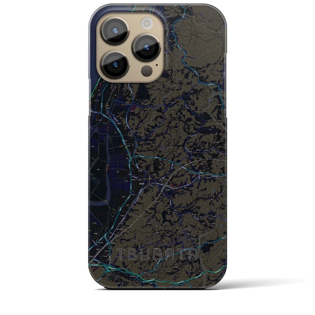 【津幡】地図柄iPhoneケース（バックカバータイプ・ブラック）iPhone 14 Pro Max 用