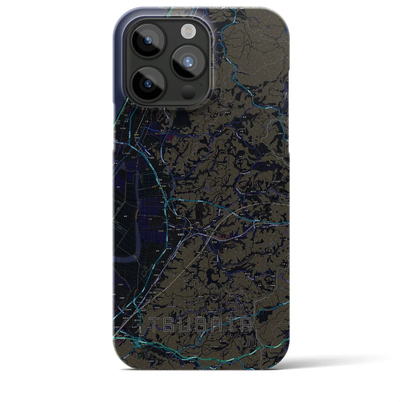 【津幡】地図柄iPhoneケース（バックカバータイプ・ブラック）iPhone 15 Pro Max 用