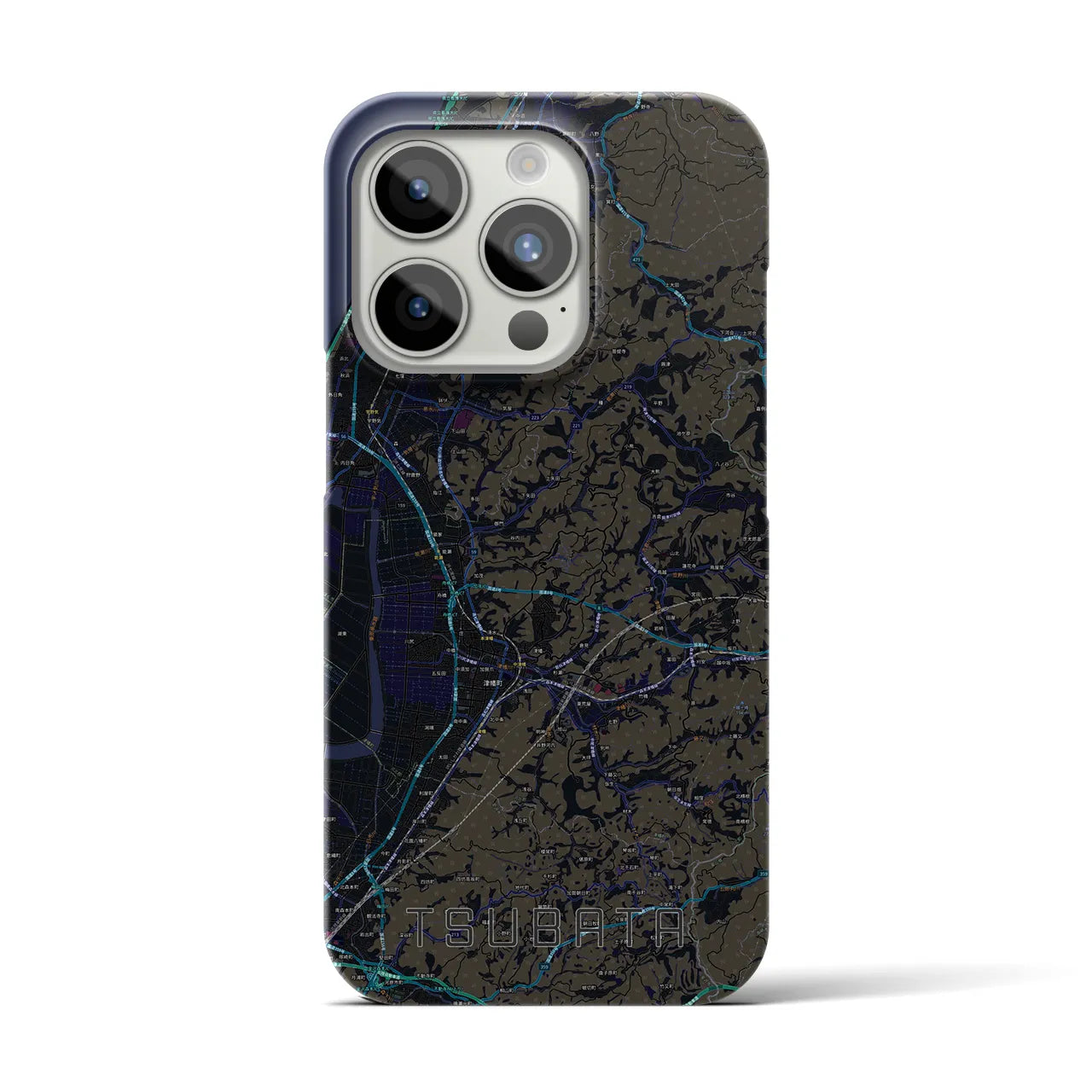 【津幡】地図柄iPhoneケース（バックカバータイプ・ブラック）iPhone 15 Pro 用