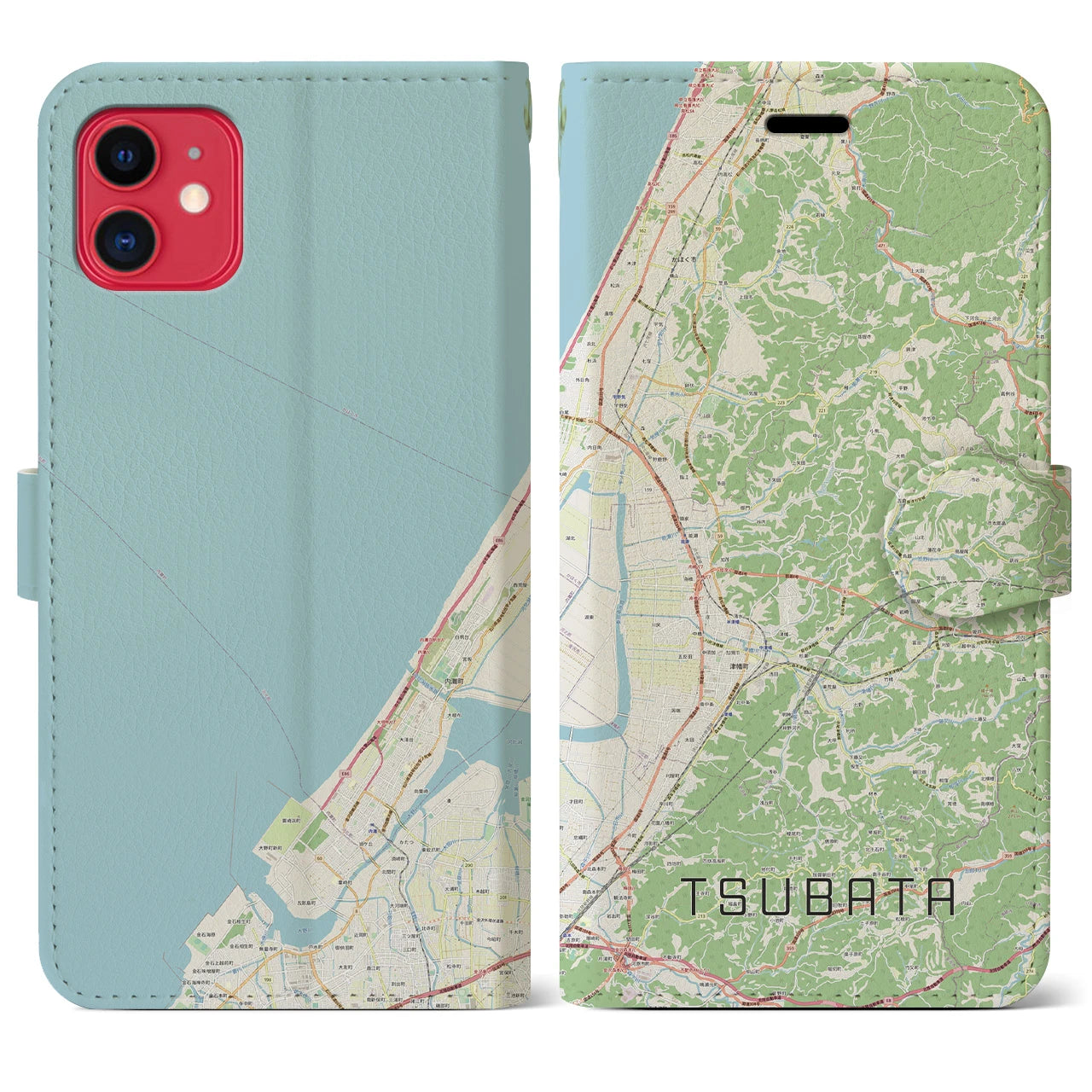 【津幡】地図柄iPhoneケース（手帳両面タイプ・ナチュラル）iPhone 11 用