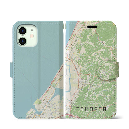 【津幡（石川県）】地図柄iPhoneケース（手帳タイプ）ナチュラル・iPhone 12 mini 用
