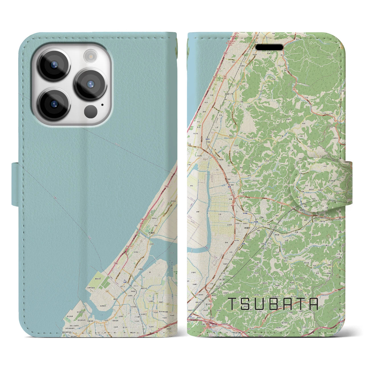 【津幡】地図柄iPhoneケース（手帳両面タイプ・ナチュラル）iPhone 14 Pro 用