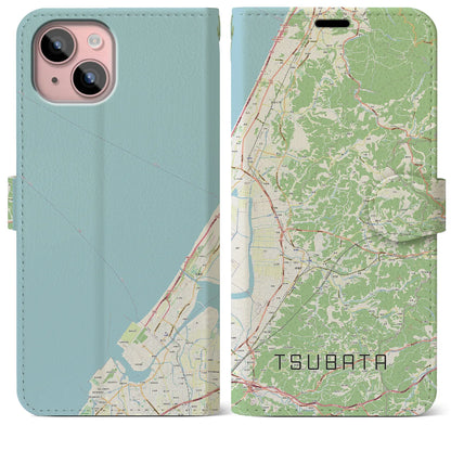 【津幡（石川県）】地図柄iPhoneケース（手帳タイプ）ナチュラル・iPhone 15 Plus 用