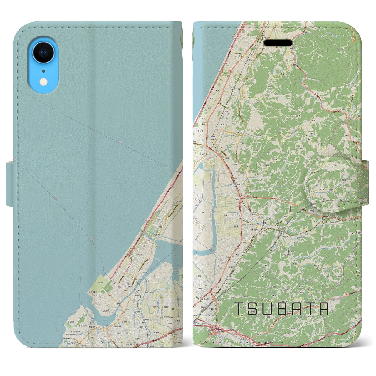 【津幡】地図柄iPhoneケース（手帳両面タイプ・ナチュラル）iPhone XR 用