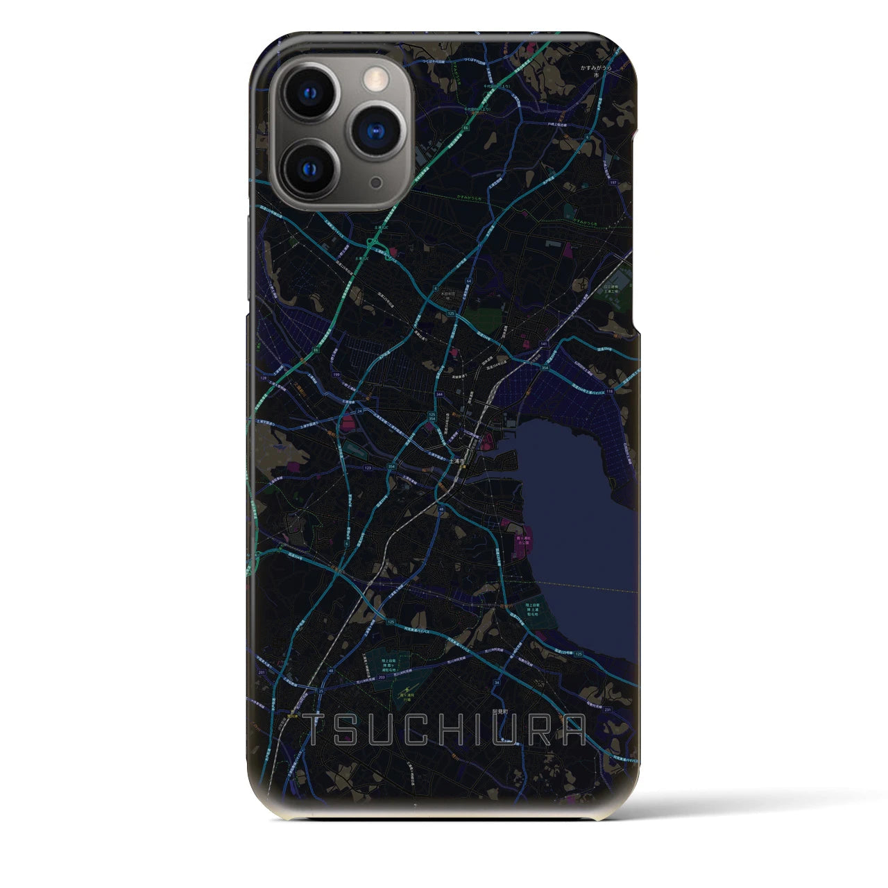 【土浦】地図柄iPhoneケース（バックカバータイプ・ブラック）iPhone 11 Pro Max 用