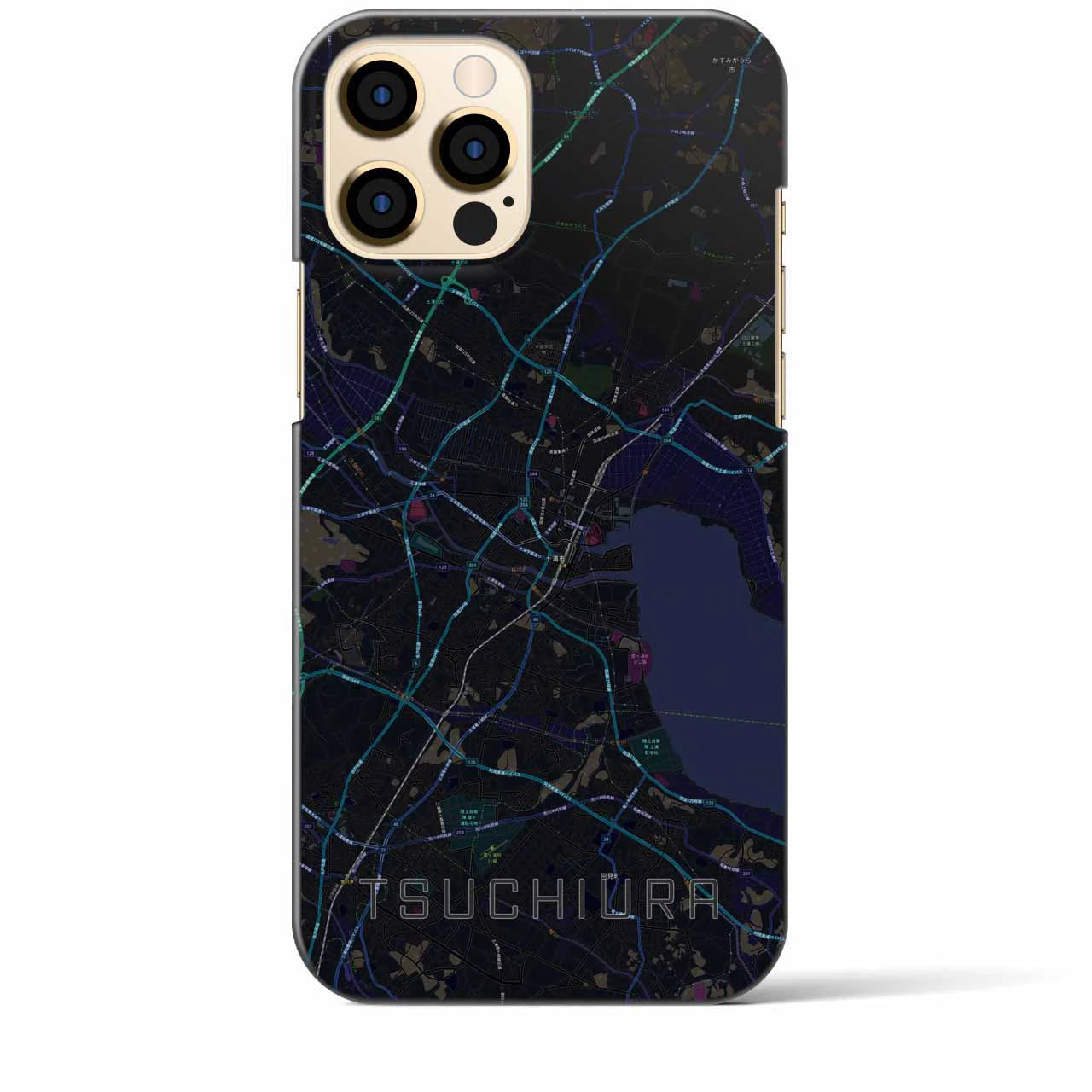 【土浦】地図柄iPhoneケース（バックカバータイプ・ブラック）iPhone 12 Pro Max 用