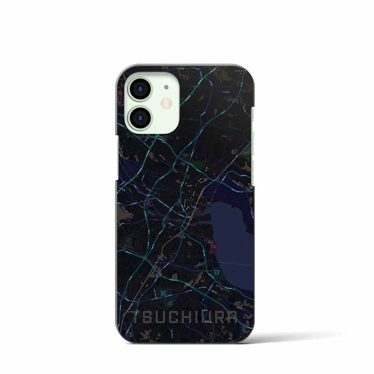 【土浦】地図柄iPhoneケース（バックカバータイプ・ブラック）iPhone 12 mini 用