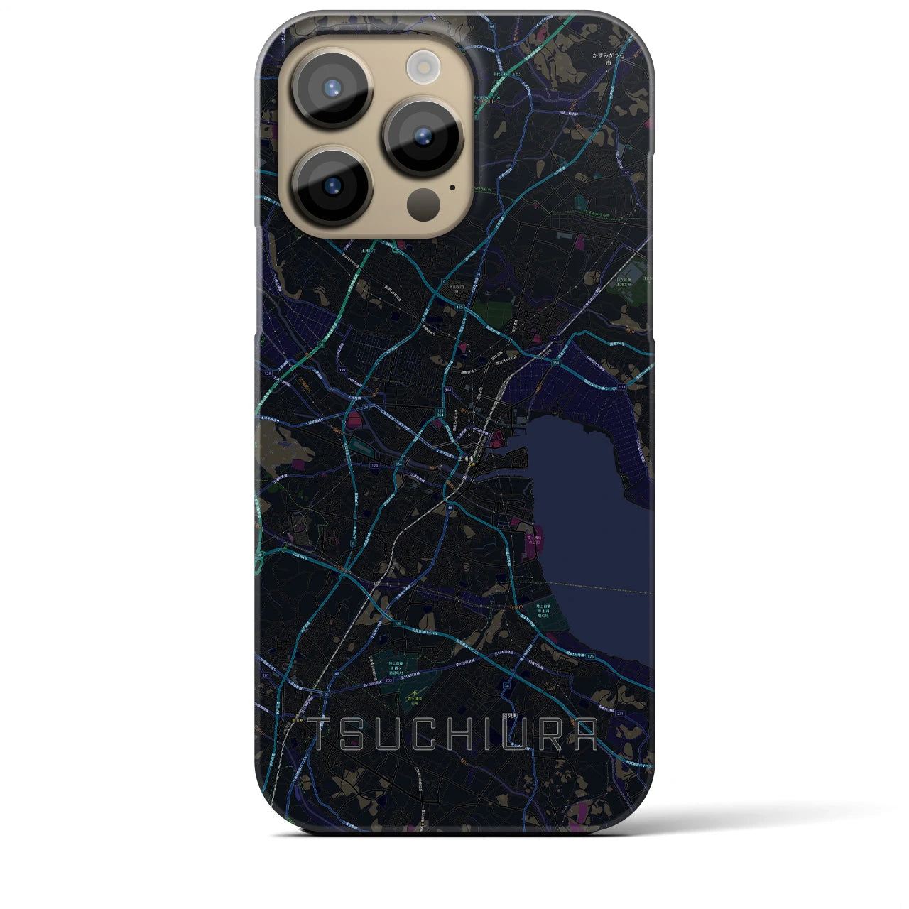【土浦】地図柄iPhoneケース（バックカバータイプ・ブラック）iPhone 14 Pro Max 用