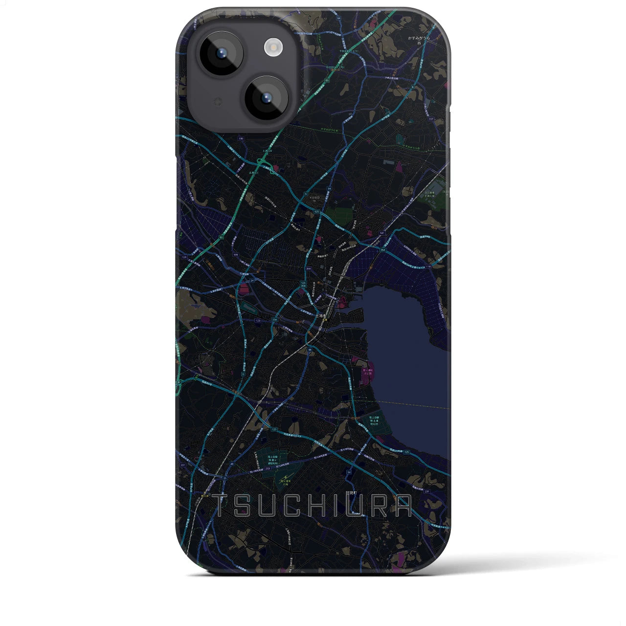 【土浦】地図柄iPhoneケース（バックカバータイプ・ブラック）iPhone 14 Plus 用