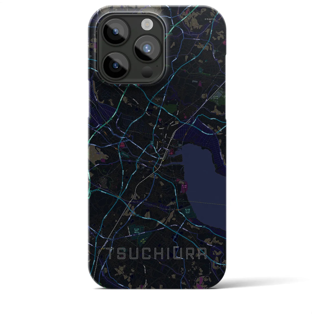 【土浦】地図柄iPhoneケース（バックカバータイプ・ブラック）iPhone 15 Pro Max 用