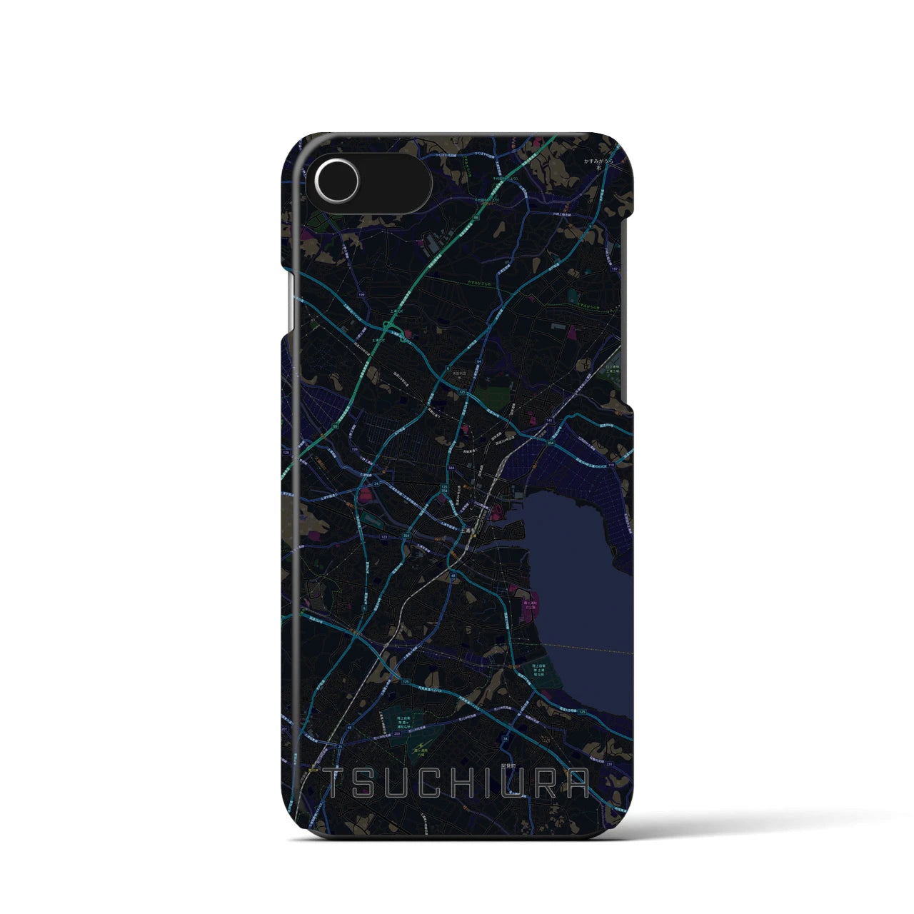 【土浦】地図柄iPhoneケース（バックカバータイプ・ブラック）iPhone SE（第3 / 第2世代） / 8 / 7 / 6s / 6 用