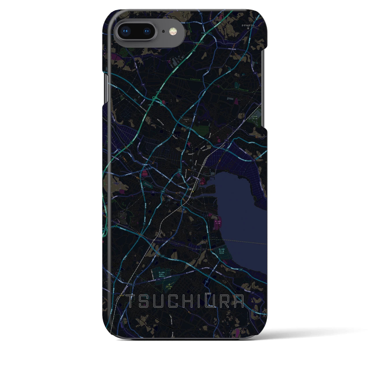 【土浦】地図柄iPhoneケース（バックカバータイプ・ブラック）iPhone 8Plus /7Plus / 6sPlus / 6Plus 用
