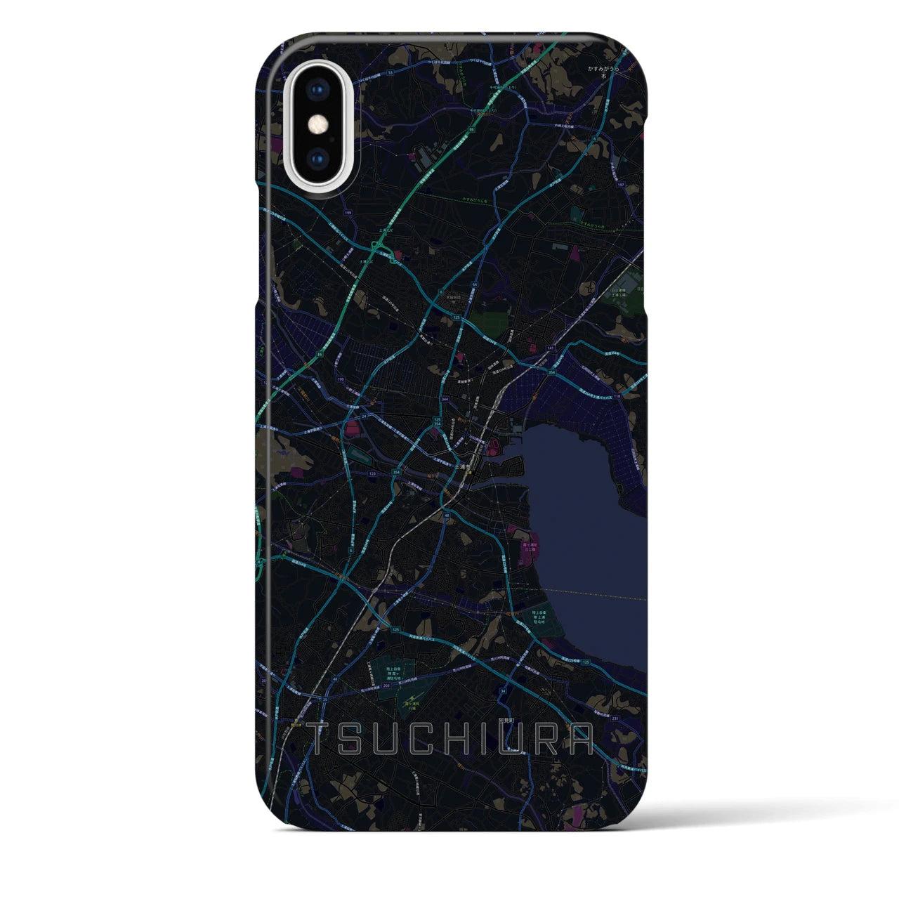 【土浦】地図柄iPhoneケース（バックカバータイプ・ブラック）iPhone XS Max 用