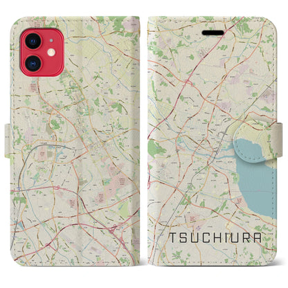 【土浦（茨城県）】地図柄iPhoneケース（手帳タイプ）ナチュラル・iPhone 11 用