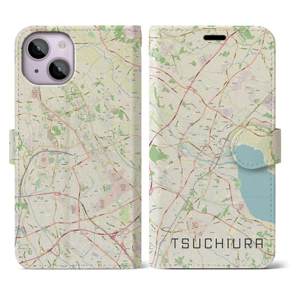 【土浦（茨城県）】地図柄iPhoneケース（手帳タイプ）ナチュラル・iPhone 14 用