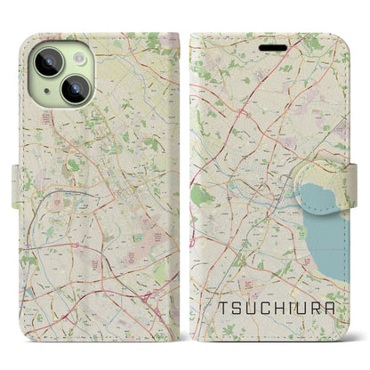 【土浦（茨城県）】地図柄iPhoneケース（手帳タイプ）ナチュラル・iPhone 15 用