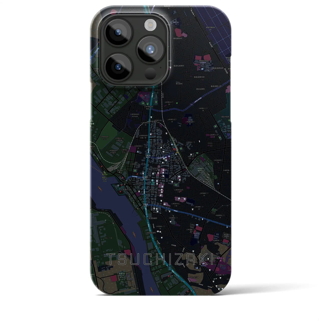 【土崎】地図柄iPhoneケース（バックカバータイプ・ブラック）iPhone 15 Pro Max 用