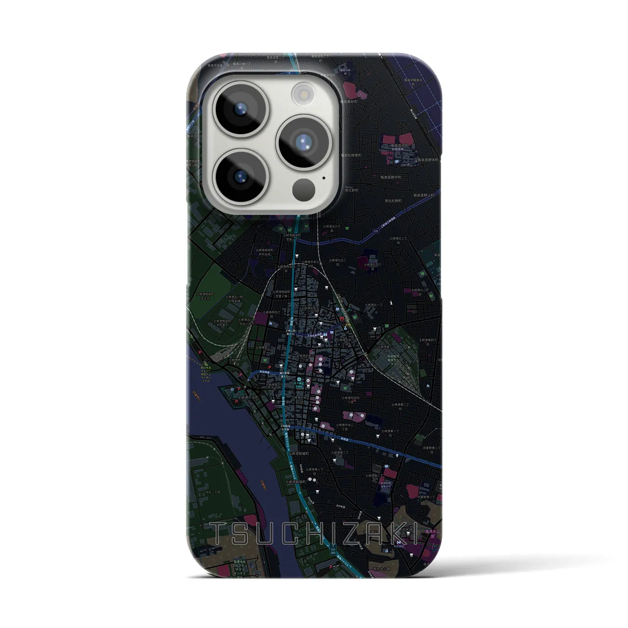 【土崎】地図柄iPhoneケース（バックカバータイプ・ブラック）iPhone 15 Pro 用