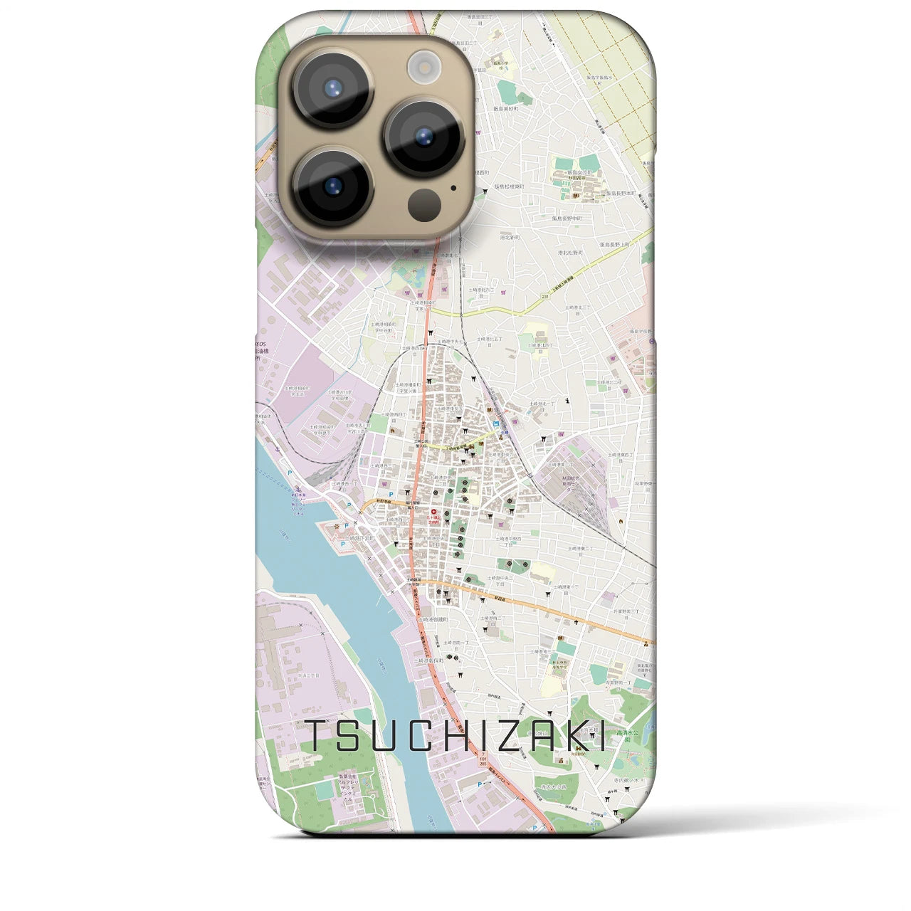 【土崎】地図柄iPhoneケース（バックカバータイプ・ナチュラル）iPhone 14 Pro Max 用