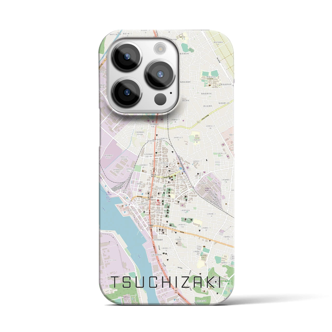 【土崎】地図柄iPhoneケース（バックカバータイプ・ナチュラル）iPhone 14 Pro 用