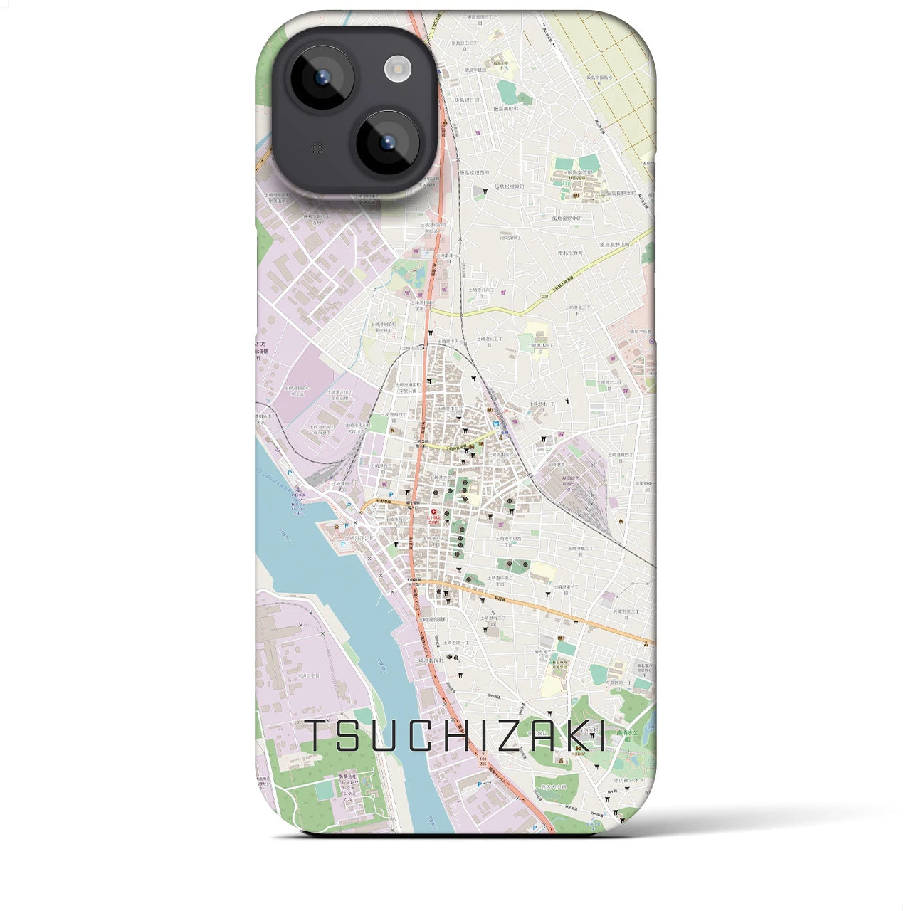 【土崎】地図柄iPhoneケース（バックカバータイプ・ナチュラル）iPhone 14 Plus 用
