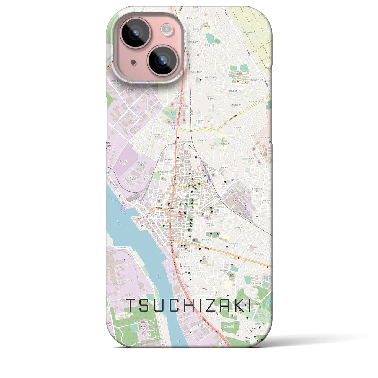 【土崎】地図柄iPhoneケース（バックカバータイプ・ナチュラル）iPhone 15 Plus 用