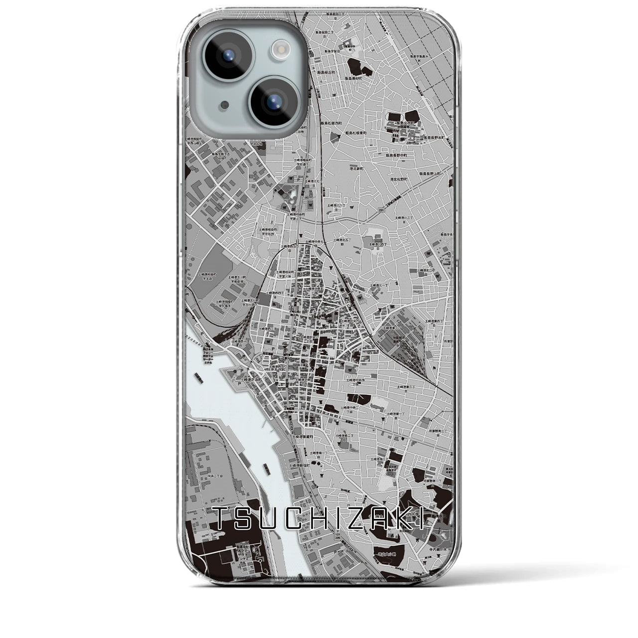 【土崎】地図柄iPhoneケース（クリアタイプ・モノトーン）iPhone 15 Plus 用