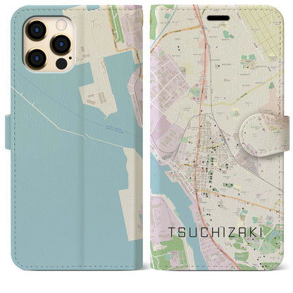 【土崎（秋田県）】地図柄iPhoneケース（手帳タイプ）ナチュラル・iPhone 12 Pro Max 用