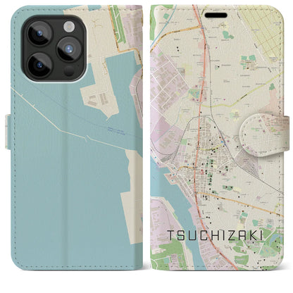 【土崎（秋田県）】地図柄iPhoneケース（手帳タイプ）ナチュラル・iPhone 15 Pro Max 用