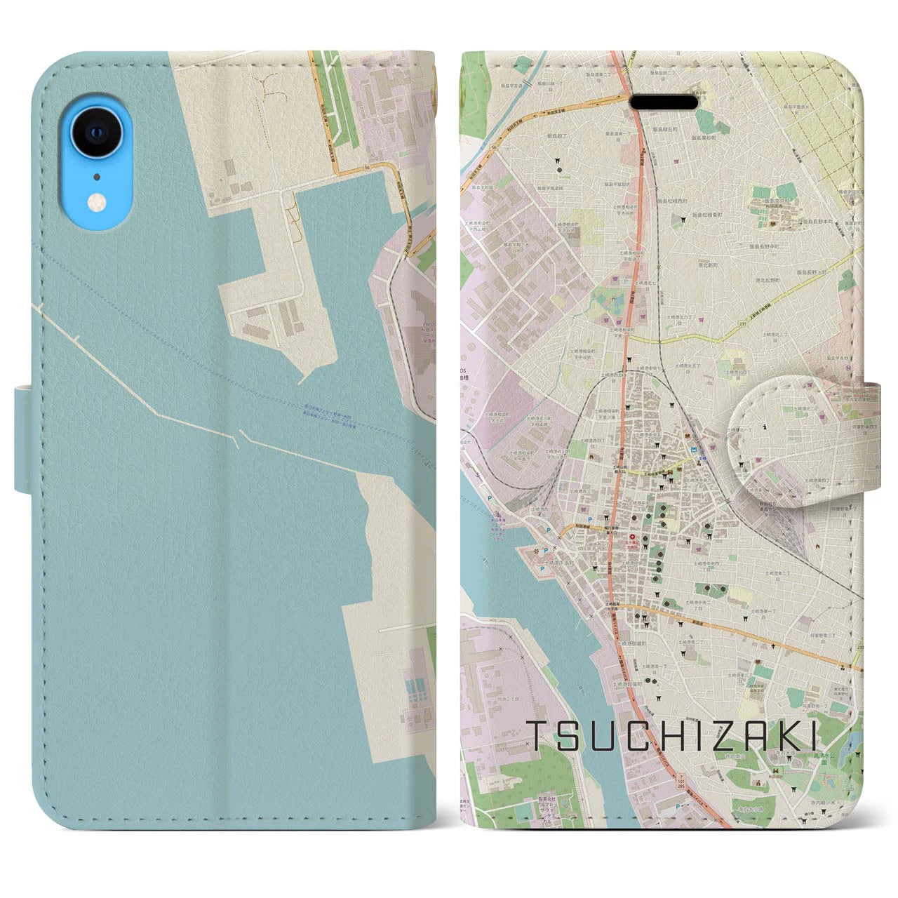 【土崎】地図柄iPhoneケース（手帳両面タイプ・ナチュラル）iPhone XR 用