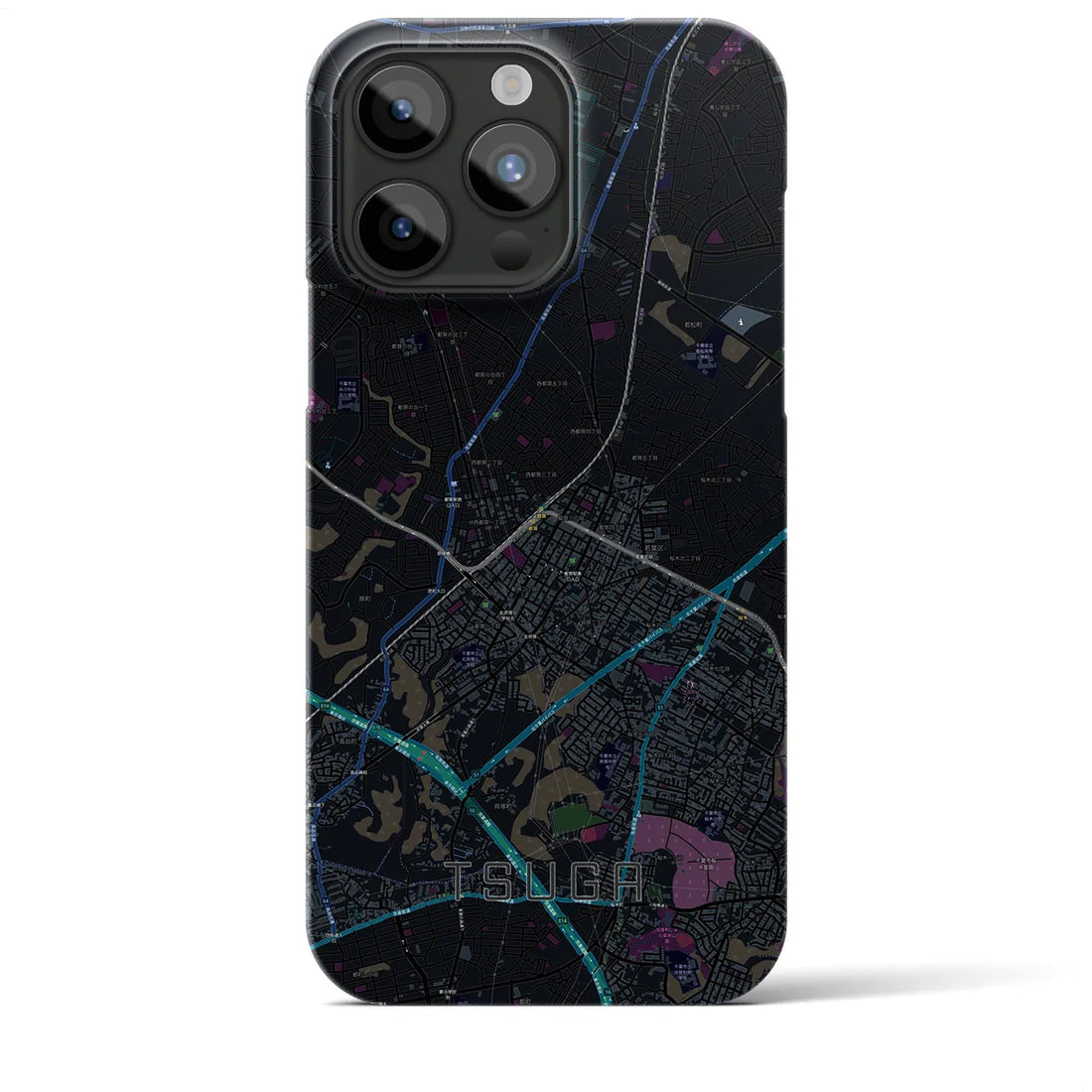 【都賀】地図柄iPhoneケース（バックカバータイプ・ブラック）iPhone 15 Pro Max 用