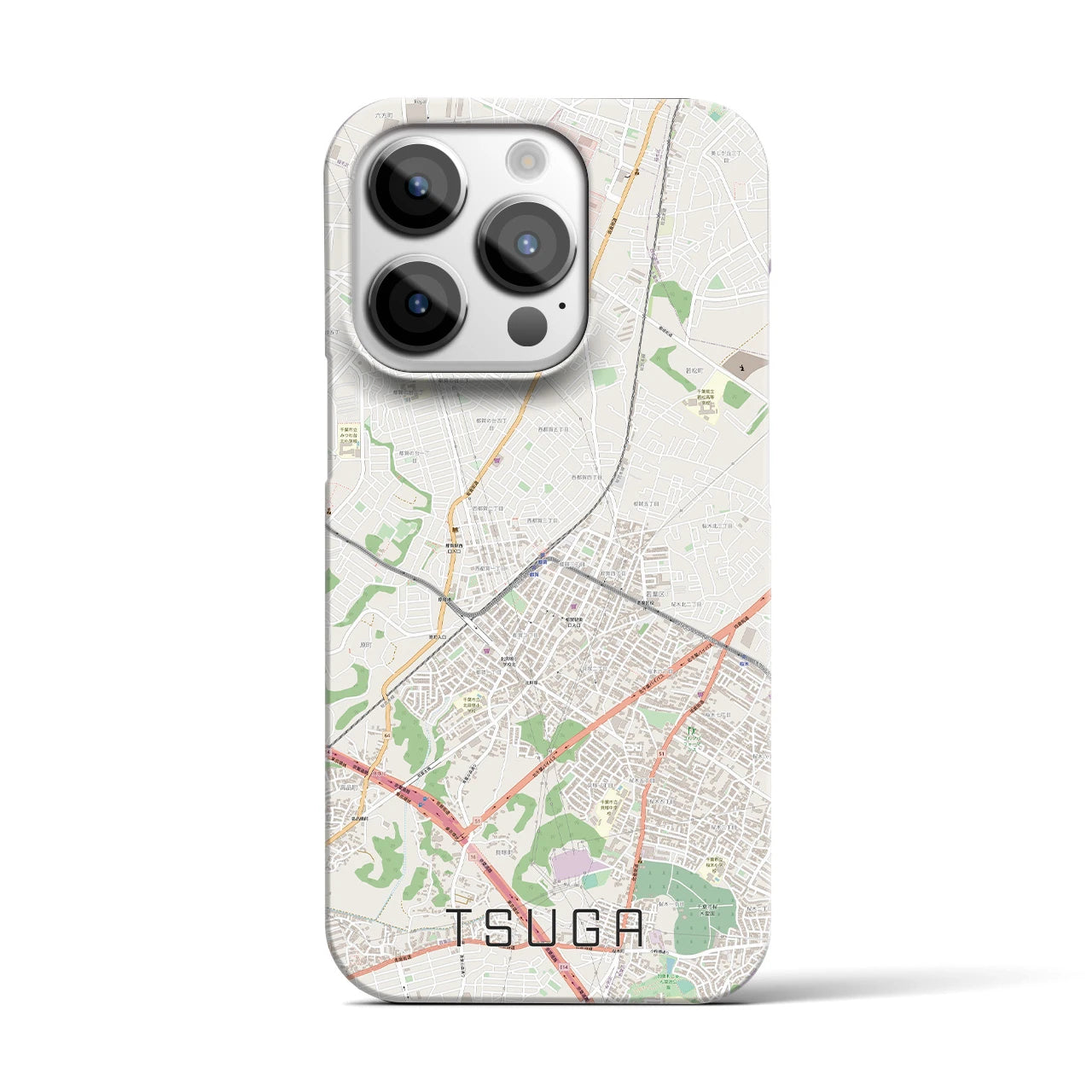 【都賀】地図柄iPhoneケース（バックカバータイプ・ナチュラル）iPhone 14 Pro 用
