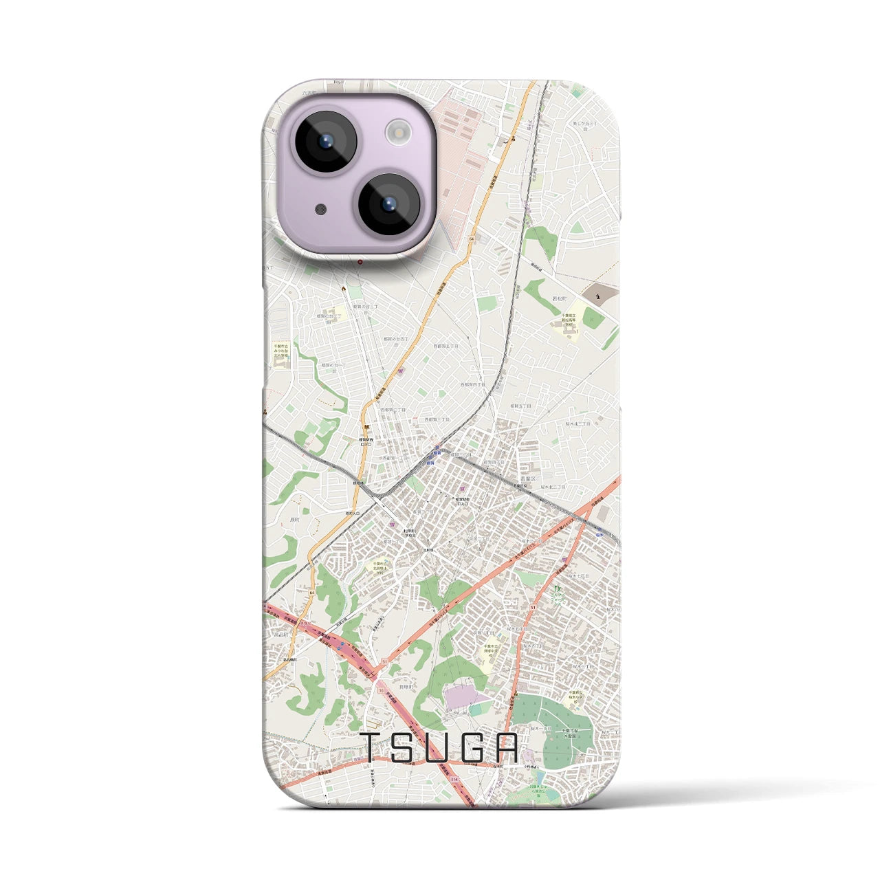 【都賀】地図柄iPhoneケース（バックカバータイプ・ナチュラル）iPhone 14 用
