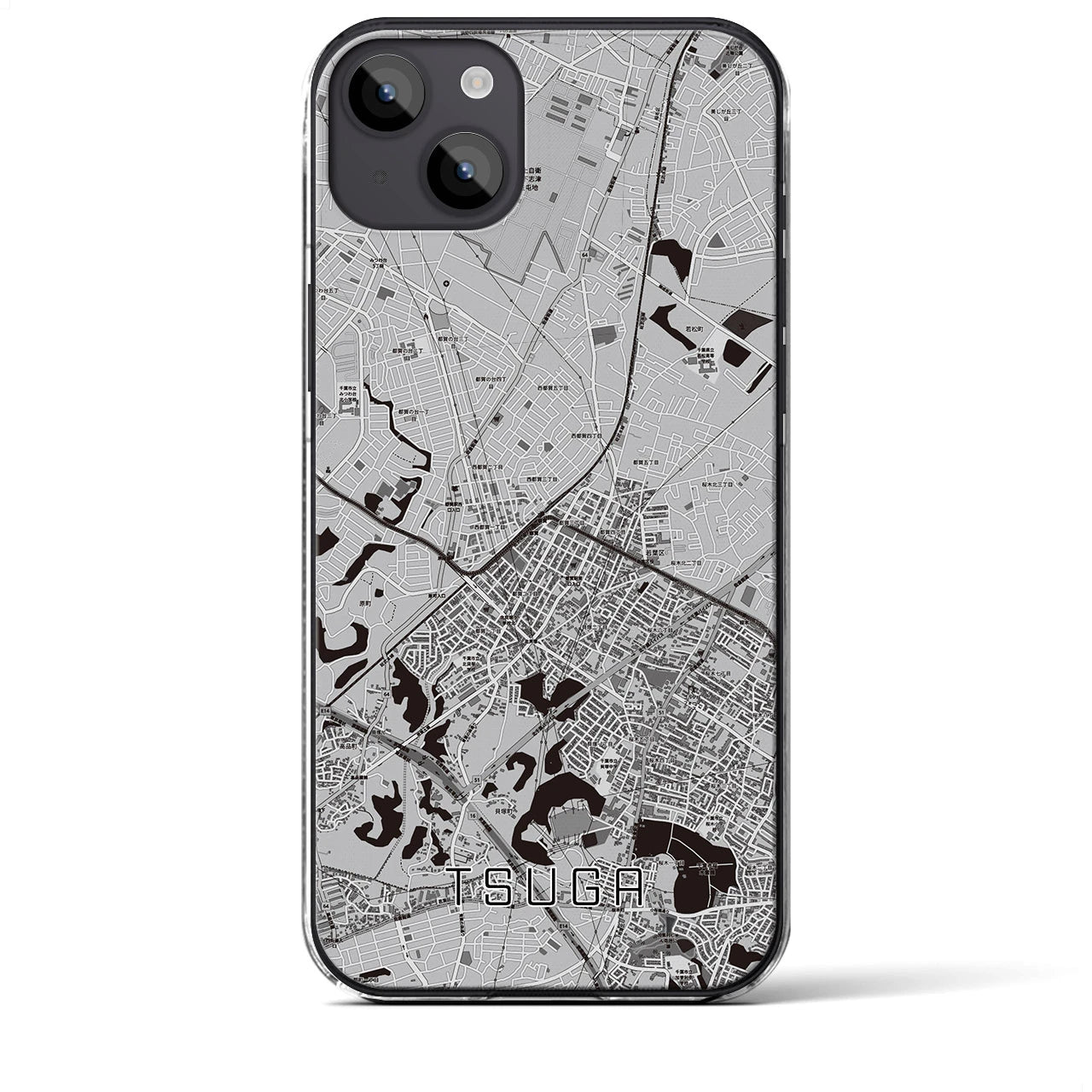 【都賀】地図柄iPhoneケース（クリアタイプ・モノトーン）iPhone 14 Plus 用