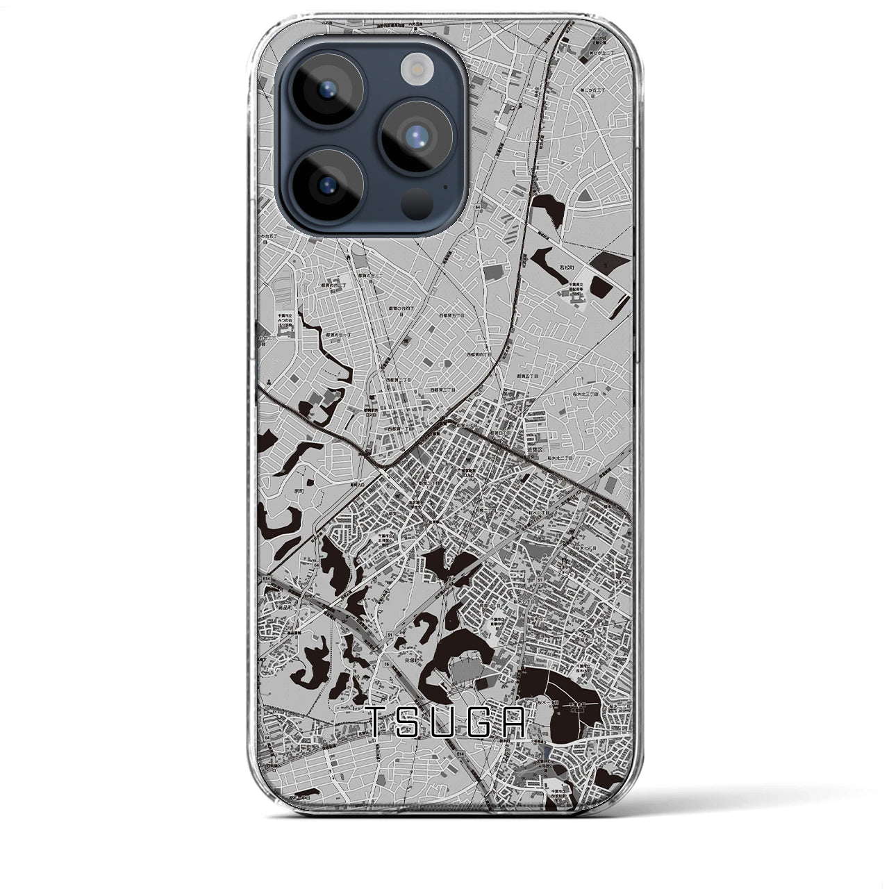 【都賀】地図柄iPhoneケース（クリアタイプ・モノトーン）iPhone 15 Pro Max 用