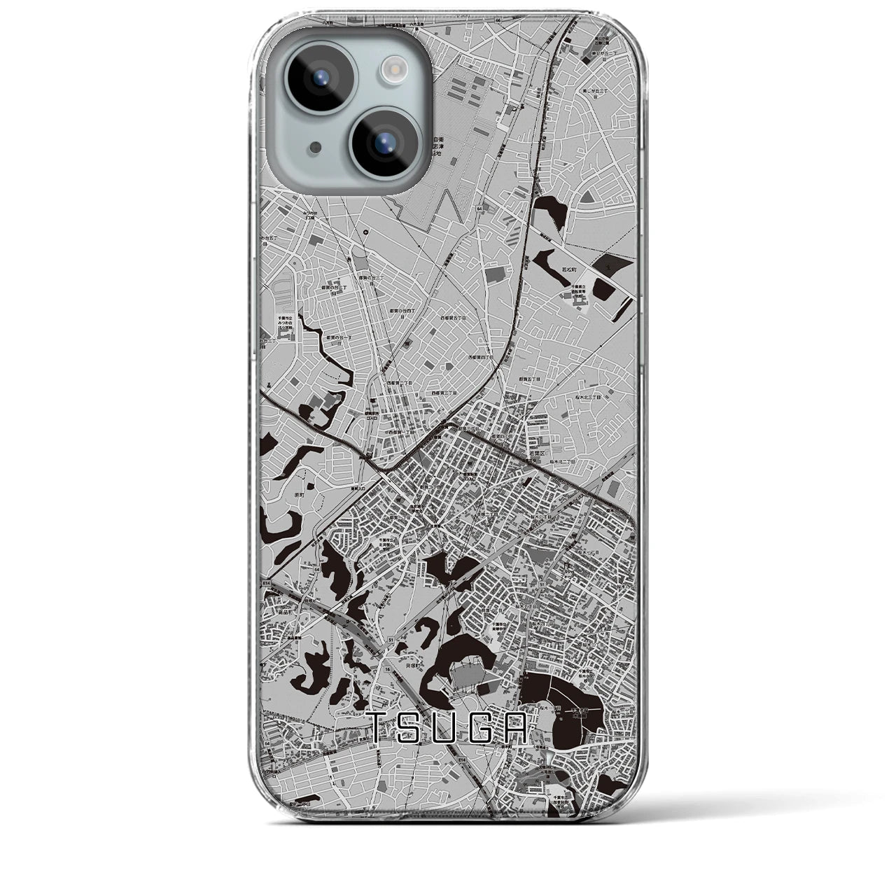 【都賀】地図柄iPhoneケース（クリアタイプ・モノトーン）iPhone 15 Plus 用