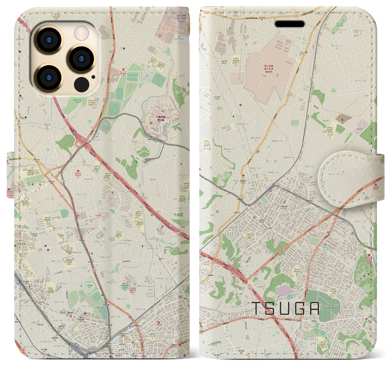 【都賀】地図柄iPhoneケース（手帳両面タイプ・ナチュラル）iPhone 12 Pro Max 用