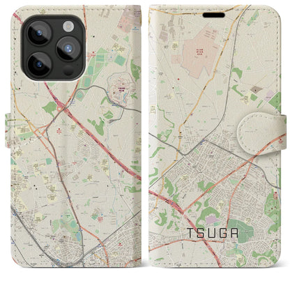 【都賀（千葉県）】地図柄iPhoneケース（手帳タイプ）ナチュラル・iPhone 15 Pro Max 用