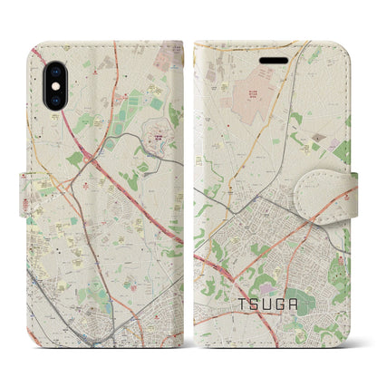 【都賀（千葉県）】地図柄iPhoneケース（手帳タイプ）ナチュラル・iPhone XS / X 用