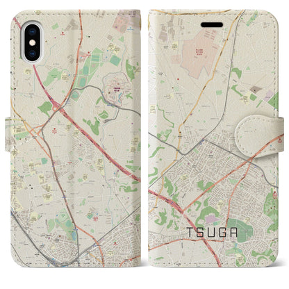 【都賀（千葉県）】地図柄iPhoneケース（手帳タイプ）ナチュラル・iPhone XS Max 用