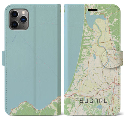 【つがる（青森県）】地図柄iPhoneケース（手帳タイプ）ナチュラル・iPhone 11 Pro Max 用