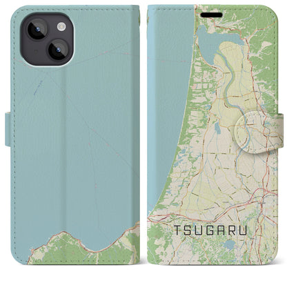 【つがる（青森県）】地図柄iPhoneケース（手帳タイプ）ナチュラル・iPhone 14 Plus 用
