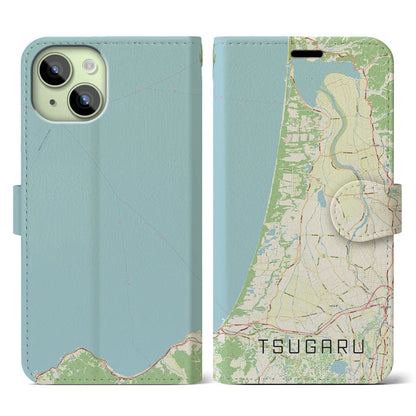 【つがる（青森県）】地図柄iPhoneケース（手帳タイプ）ナチュラル・iPhone 15 用