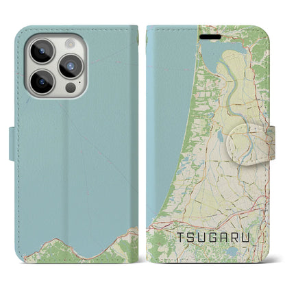 【つがる（青森県）】地図柄iPhoneケース（手帳タイプ）ナチュラル・iPhone 15 Pro 用