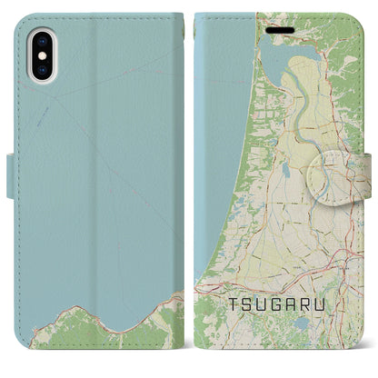 【つがる（青森県）】地図柄iPhoneケース（手帳タイプ）ナチュラル・iPhone XS Max 用