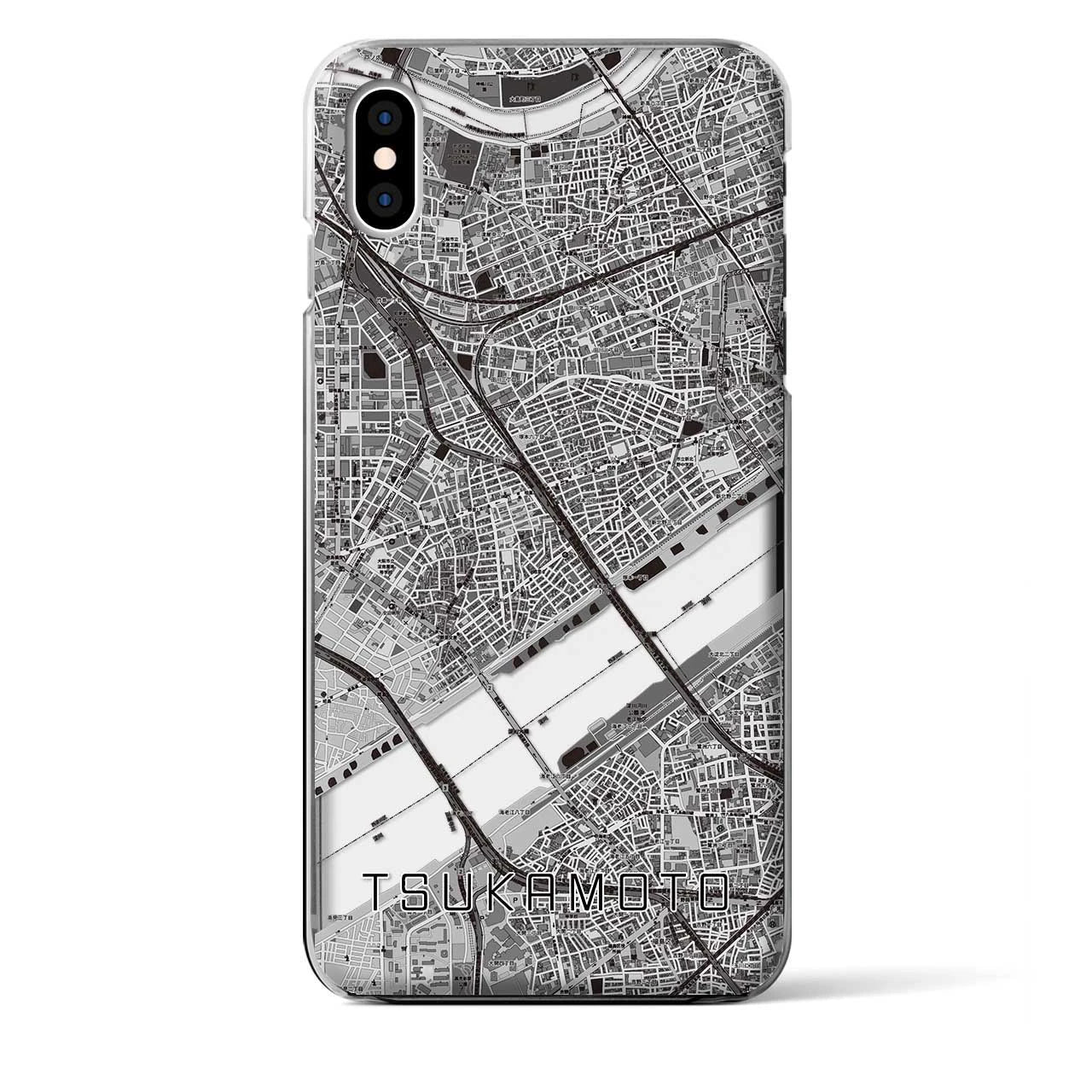 【塚本】地図柄iPhoneケース（クリアタイプ・モノトーン）iPhone XS Max 用