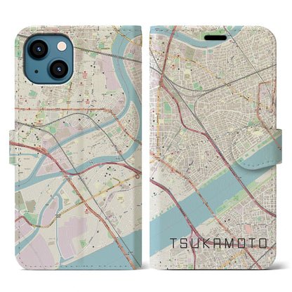 【塚本（大阪府）】地図柄iPhoneケース（手帳タイプ）ナチュラル・iPhone 13 用
