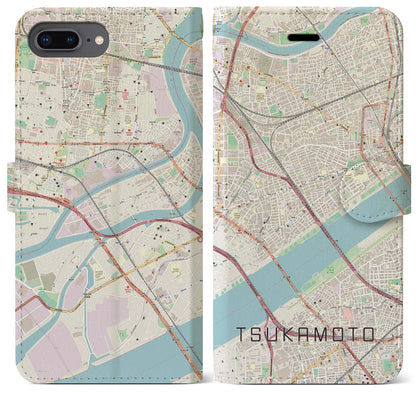 【塚本（大阪府）】地図柄iPhoneケース（手帳タイプ）ナチュラル・iPhone 8Plus /7Plus / 6sPlus / 6Plus 用