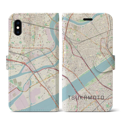 【塚本（大阪府）】地図柄iPhoneケース（手帳タイプ）ナチュラル・iPhone XS / X 用