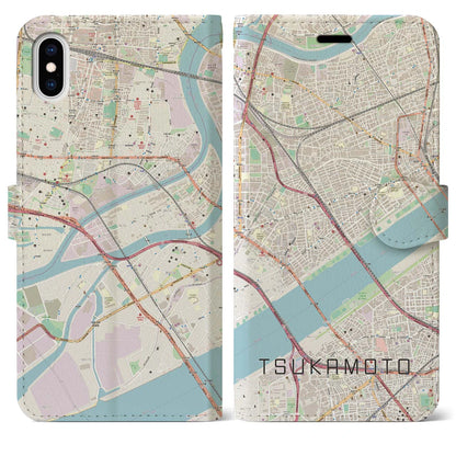 【塚本（大阪府）】地図柄iPhoneケース（手帳タイプ）ナチュラル・iPhone XS Max 用